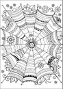 Vector coloring page for adult. Mandala spider web. Printable zentangle coloring for Halloween Royalty Free Stock Photo