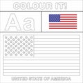 Vector coloring page for kids English digit A a united state of America flag line drawing