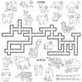 Vector colorless crossword about animals