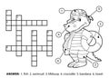 Vector colorless crossword. Crocodile swimmer with lifebuoy