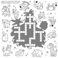 Vector colorless crossword, education game about animals Royalty Free Stock Photo