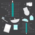 Vector colorless crossword, education game for children about bathroom interior Royalty Free Stock Photo