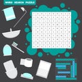 Vector colorless crossword, education game for children about bathroom interior Royalty Free Stock Photo