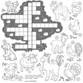 Vector colorless crossword, education game about farm animals Royalty Free Stock Photo