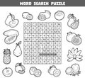 Vector colorless crossword about fruits. Word search puzzle Royalty Free Stock Photo