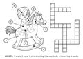 Vector colorless crossword. Little boy on a rocking horse Royalty Free Stock Photo