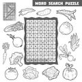 Vector colorless crossword about vegetables. Word search puzzle