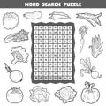 Vector colorless crossword about vegetables. Word search puzzle