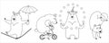 vector colorless set of cartoon circus bears