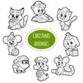 Vector colorless set of Christmas cute animals