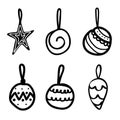 Vector colorless set of Christmas tree toys