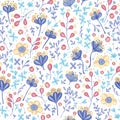 Vector colourful flowers seamless pattern print background. Royalty Free Stock Photo