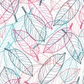 Vector colourful leaves white seamless pattern Royalty Free Stock Photo