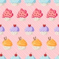 Vector colourful Pastel Cupcakes Hand drawn seamless pattern