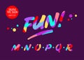 Vector Colourful Typography. Type Design in Cartoon Style. Funny Textured Typeface. Cute Hand Drawn Font with Wax Crayon Effect.