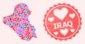 Collage of Love Smile Map of Iraq and Grunge Heart Stamp Royalty Free Stock Photo