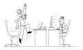 Vector Comic Cartoon of Businessman or Office Worker Celebrating Success, Another Man is Frustrated