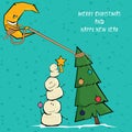 Vector comic cartoon merry christmas illustration