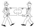 Vector Comic Cartoon of Two Businessmen Holding Incongruous Jigsaw Puzzle Pieces That Are Not Matching Together Royalty Free Stock Photo