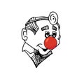 Vector comic doodle illustration of a doctor with a clown red nose. Great as Red Nose Day icon.