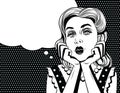 Vector comic pop art style illustration of a beautiful young woman is bored.