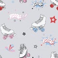 Vector Comic Roller Skates seamless pattern background.
