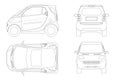 Vector compact smart car in outline. Small Compact Hybrid Vehicle.