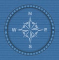 Vector compass on the Blue Denim Texture Background, EPS 10 Royalty Free Stock Photo