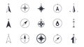 Vector compass icons. North south west and east. Wind rose icon, north arrow. Black and white symbols. Editable stroke Royalty Free Stock Photo