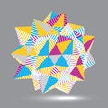 Vector complicated 3d figure, modern digital technology style form. Abstract stripy bright three-dimensional object.