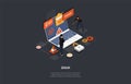 Vector Composition. Cartoon 3D Design With Infographics. Conceptual Isometric Illustration. Spam Notifications, Unwanted