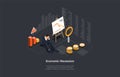 Vector Composition On Economic Recession, Financial Problems, Business Bankrupcy Concept. Isometric Illustration