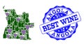 Collage of Grape Wine Map of Angola and Best Wine Stamp Royalty Free Stock Photo