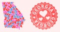 Composition of Love Smile Map of Georgia State and Grunge Heart Stamp