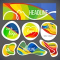 Vector composition of a wave of bands with different colors are intertwined including sport symbols. Royalty Free Stock Photo