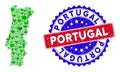 Bicolor Portugal Textured Stamp and Wine Collage of Portugal Map