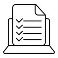 Vector computer and checklist icon. Online survey, application form with check marks, tasks list. Modern sign, linear Royalty Free Stock Photo