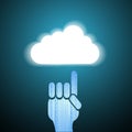 Vector computer cloud with hand on blue. Eps10 Royalty Free Stock Photo