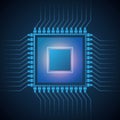 Vector Computer CPU processor system chip. Abstract data flow in Core microchip. Stock illustration Royalty Free Stock Photo