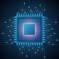 Vector Computer CPU processor system chip. Abstract data flow in Core microchip. Stock illustration