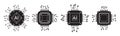 Vector computer electronic chip black shapes AI icons set. Silhouette microchip processor artificial intelligence, cpu Royalty Free Stock Photo