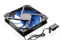 Vector computer fan 12 volt. Computer cooler with blue blades, Royalty Free Stock Photo
