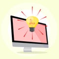 Vector Computer and light bulbs Ideas for creating ideas Royalty Free Stock Photo