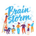 Vector concept brainstorm business illustration with cartoon working people.