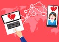 Vector Concept Communicate about love in world map