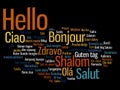 Vector hello or greeting international word cloud in different languages or multilingual