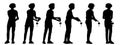 Vector concept conceptual black silhouette of a male waiter serving drinks from different perspectives