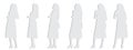 Vector concept conceptual gray paper cut silhouette of a casually dressed woman walking from different perspectives