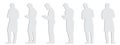 Vector concept conceptual gray paper cut silhouette of a male waiter taking an order from different perspectives