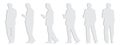 Vector concept conceptual gray paper cut silhouette of a man checking his phone from different perspectives